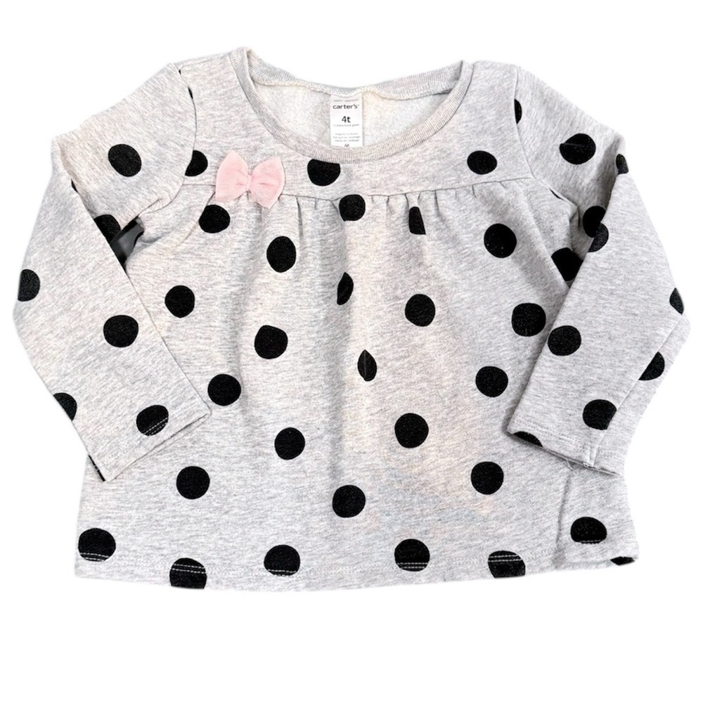Carter’s | Gray Sweatshirt with Black Polka Dots and Pink Bow